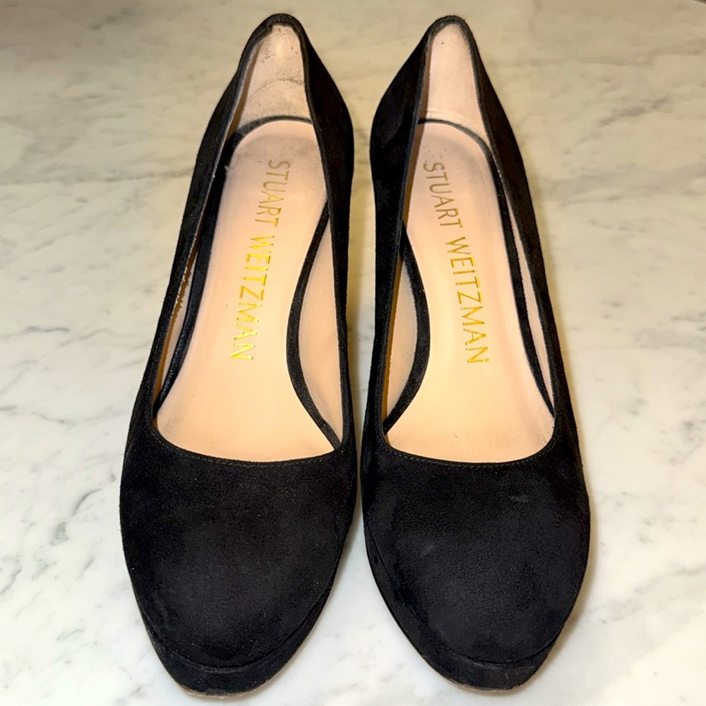 STUART WEITZMAN Shoes Larsa Suede Platform Pump Heels Black Size 6.5 - Picture 7 of 16
